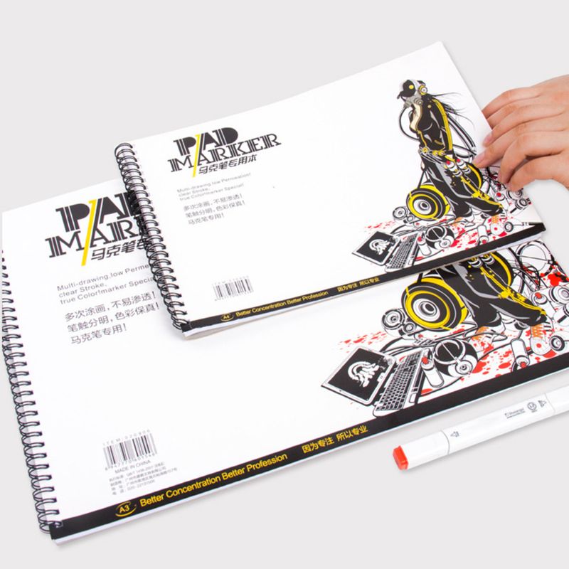 34 시트 A3/A4/A5 전문 마커 용지 나선형 스케치 메모장 책 그림 그리기 아티스트 용품